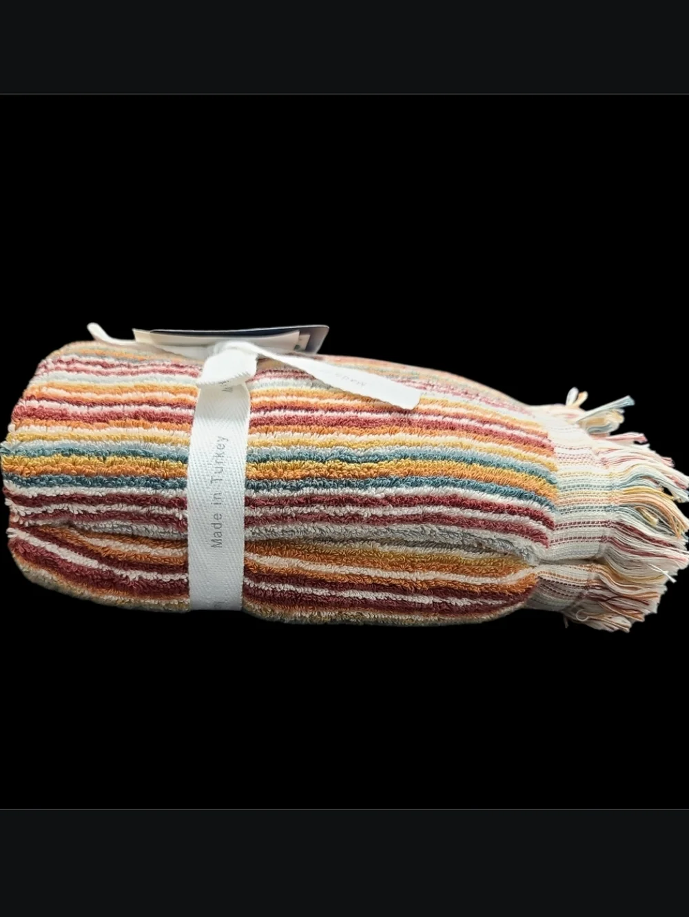 2 Brooks Brothers Fall Rainbow Striped Hand Towels Luxury Thick Plush Turkish